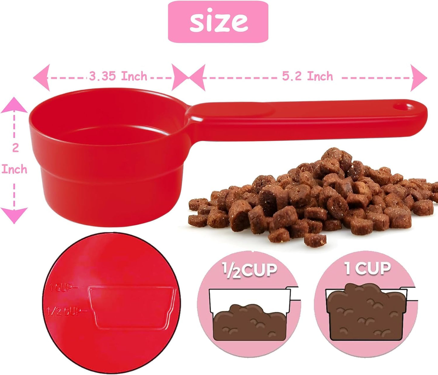 Joyinjojo Dog Food Scoop 1 Cup 1/2 Cup - Melamine Dog Food Measuring Cup, Pet Food Scoop for Dog Cat...Comfortable Long Handle for Easy to Scoop Food