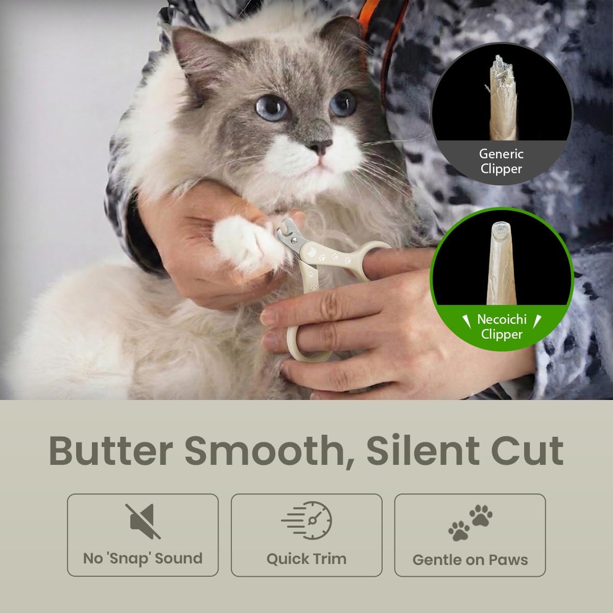 Necoichi Purrcision Feline Nail Clipper | Lever Principle Cat Nail Clipper | Butter-Smooth Cuts | Made in Japan, Seki Swordsmith Craftsman | Stainless Steel Cat Claw Trimmer for Indoor Cats (White)