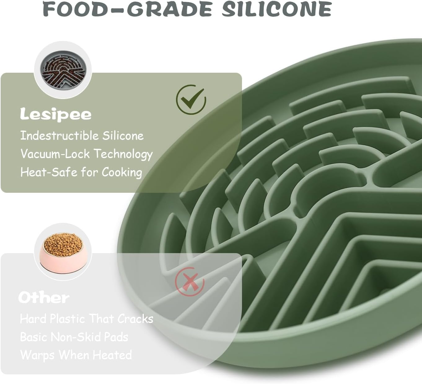 Lesipee Slow Feeder Dog Bowl for Large & Small Pets, Anti Choking Puzzle Dog Food Lick Mat with Non-Slip Base, Interactive Pet Slow Eating, Silicone Licking Mat Cat Feeding Bowl for Puppies & Cats