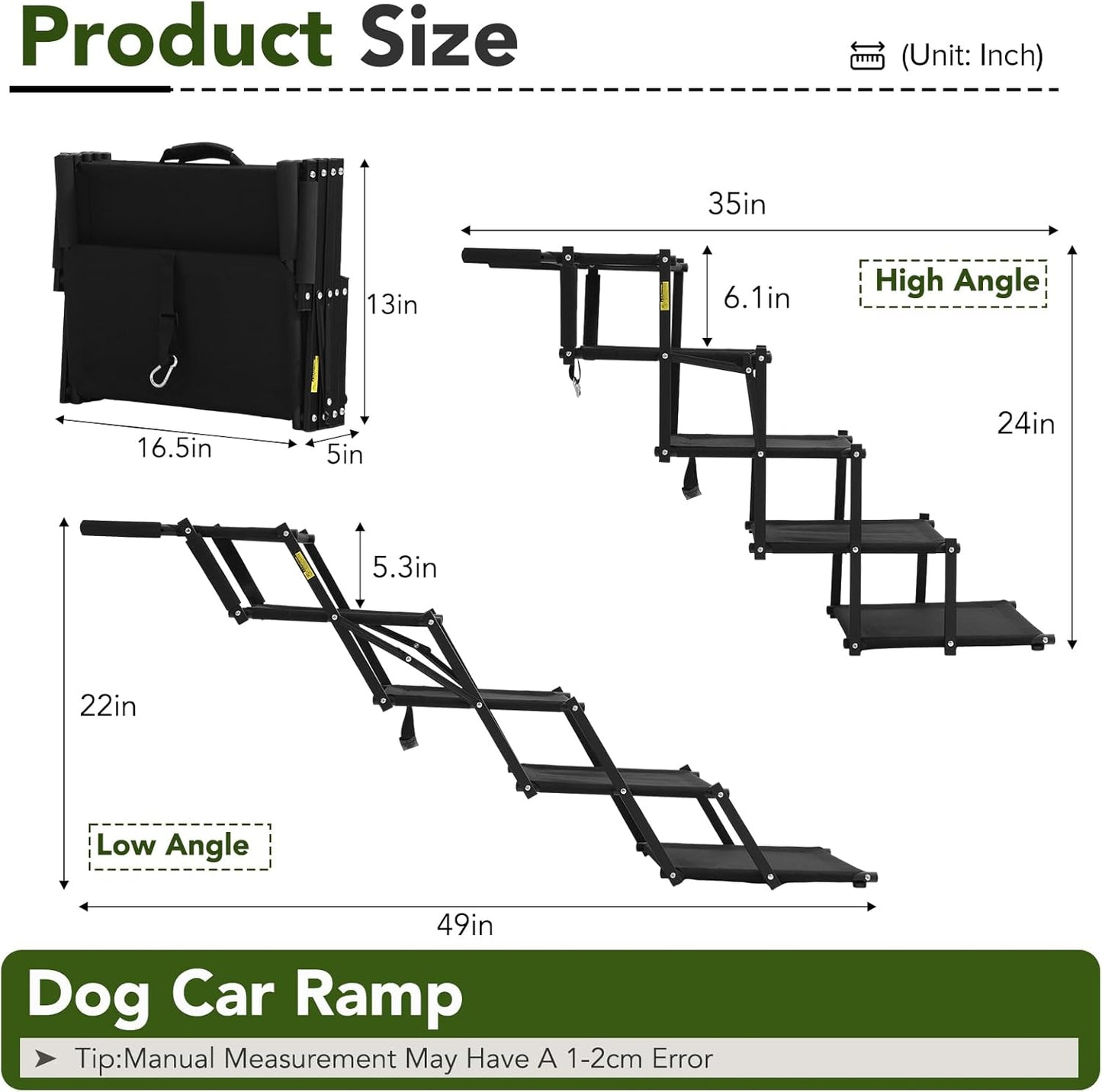 Extra Wide Dog Stairs for Car, Foldable Pet Steps for Large Dogs with Non Slip Surface, Dog Ramp for Truck and SUV, Portable Pet Stairs Supports Up to 150 Lbs (5 Steps)
