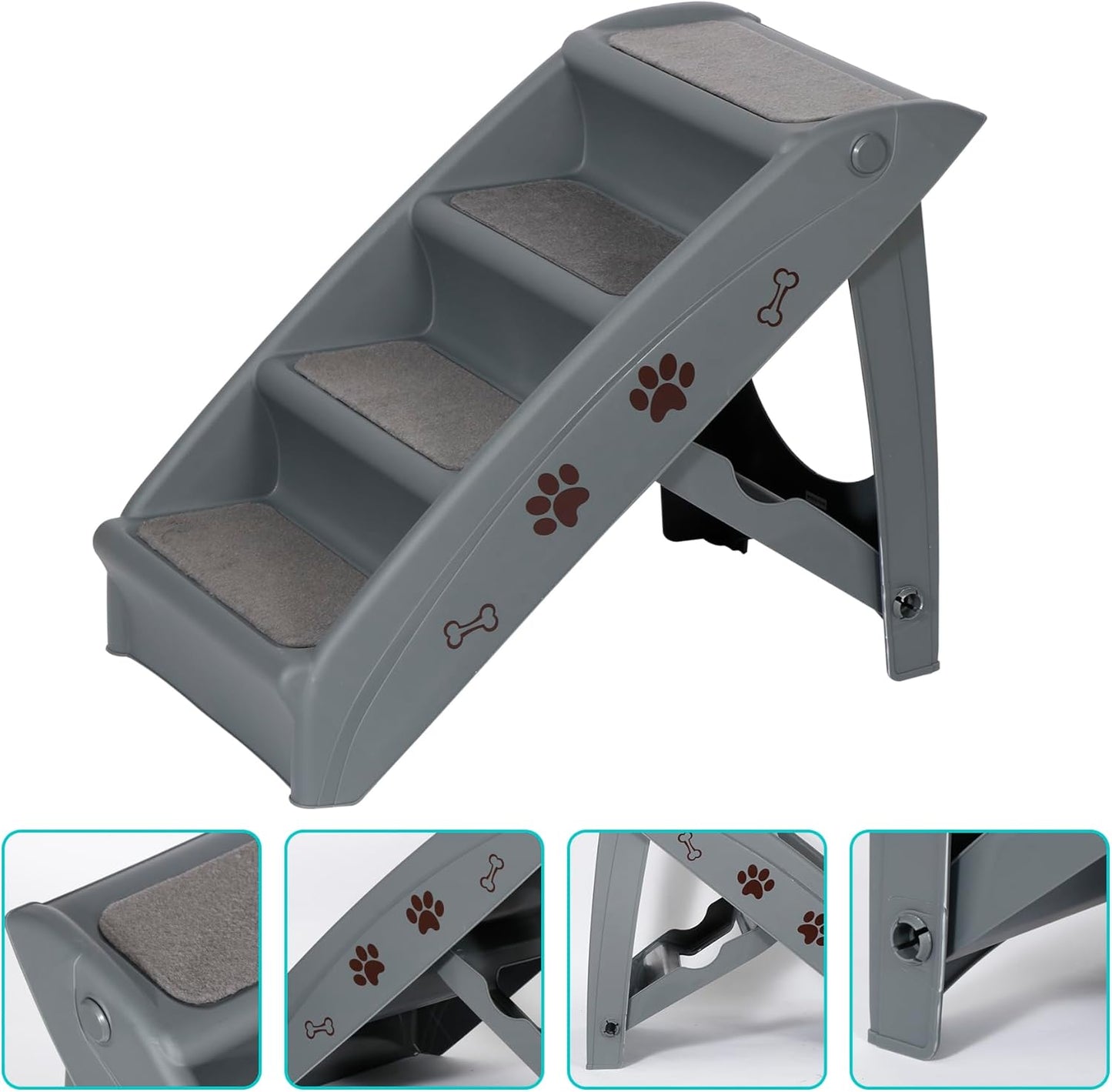 Dog Stairs for High Beds, Foldable Pet Steps Ramp with Non-Slip Bottom for Cats and Small Dogs, for Couch, Car, Portable Waterproof Dog Steps