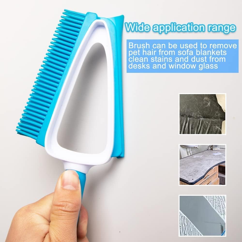 Pet Hair Removal Brush with Mini Dustpan – Pet Rubber Brush for Dogs & Cats, Double-Sided Squeegee Tool for Carpet, Clothes, Sofa, Bed Sheets - Easy Storage