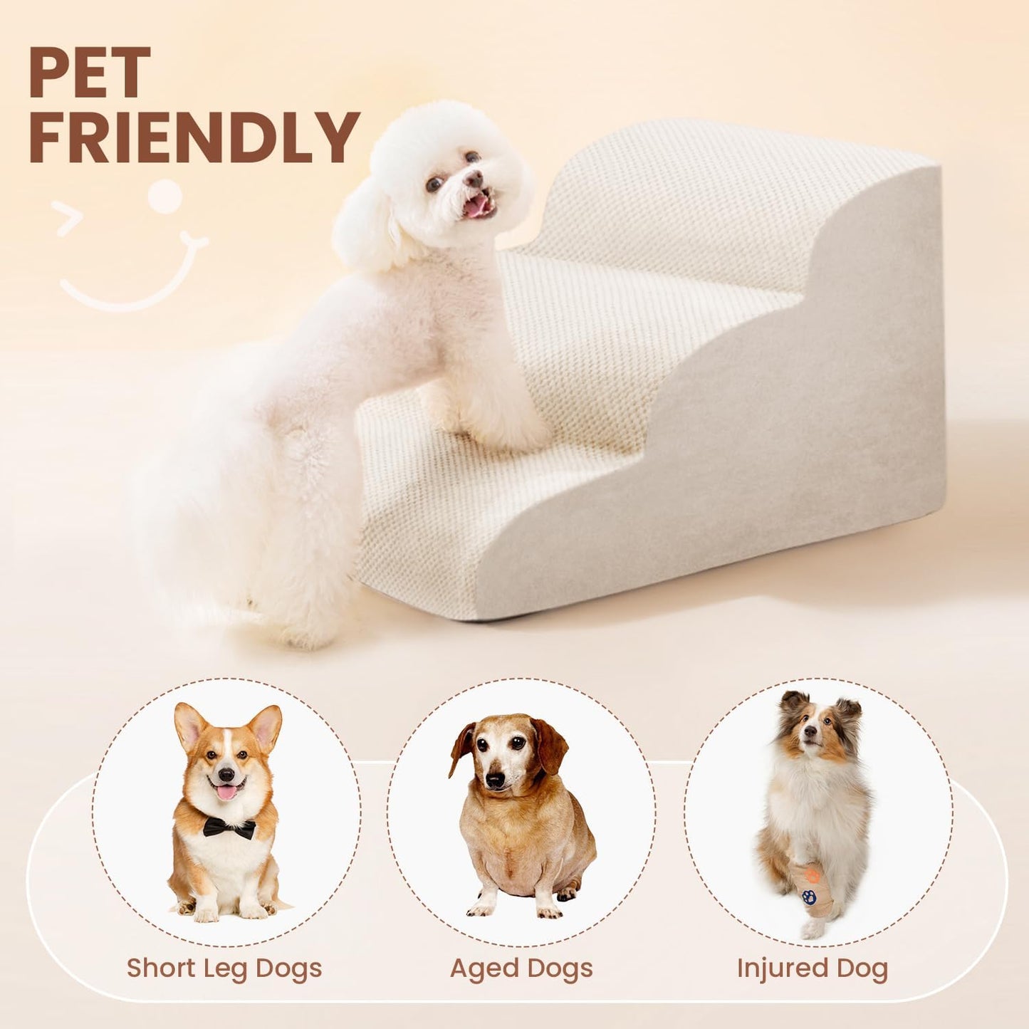 Dog Stairs for Small Dogs, 3 Tiers High Density Foam Dog Ramp, Extra Wide Non-Slip Pet Steps for High Beds Or Couch, Soft Foam Doggie Ladder for Dogs Injured, Older Pets, Small Cats