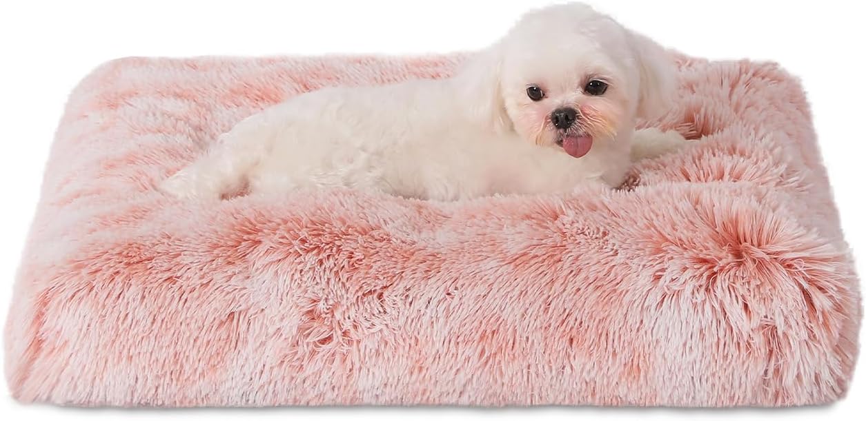 Bedfolks Waterproof Dog Crate Bed, Plush With Removable Washable Cover, Faux Fur Crate Pad for Medium Dogs, Fluffy Kennel 29"x21", Dark Grey
