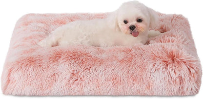 Bedfolks Waterproof Dog Crate Bed, Plush With Removable Washable Cover, Faux Fur Crate Pad for Medium Dogs, Fluffy Kennel 29"x21", Dark Grey