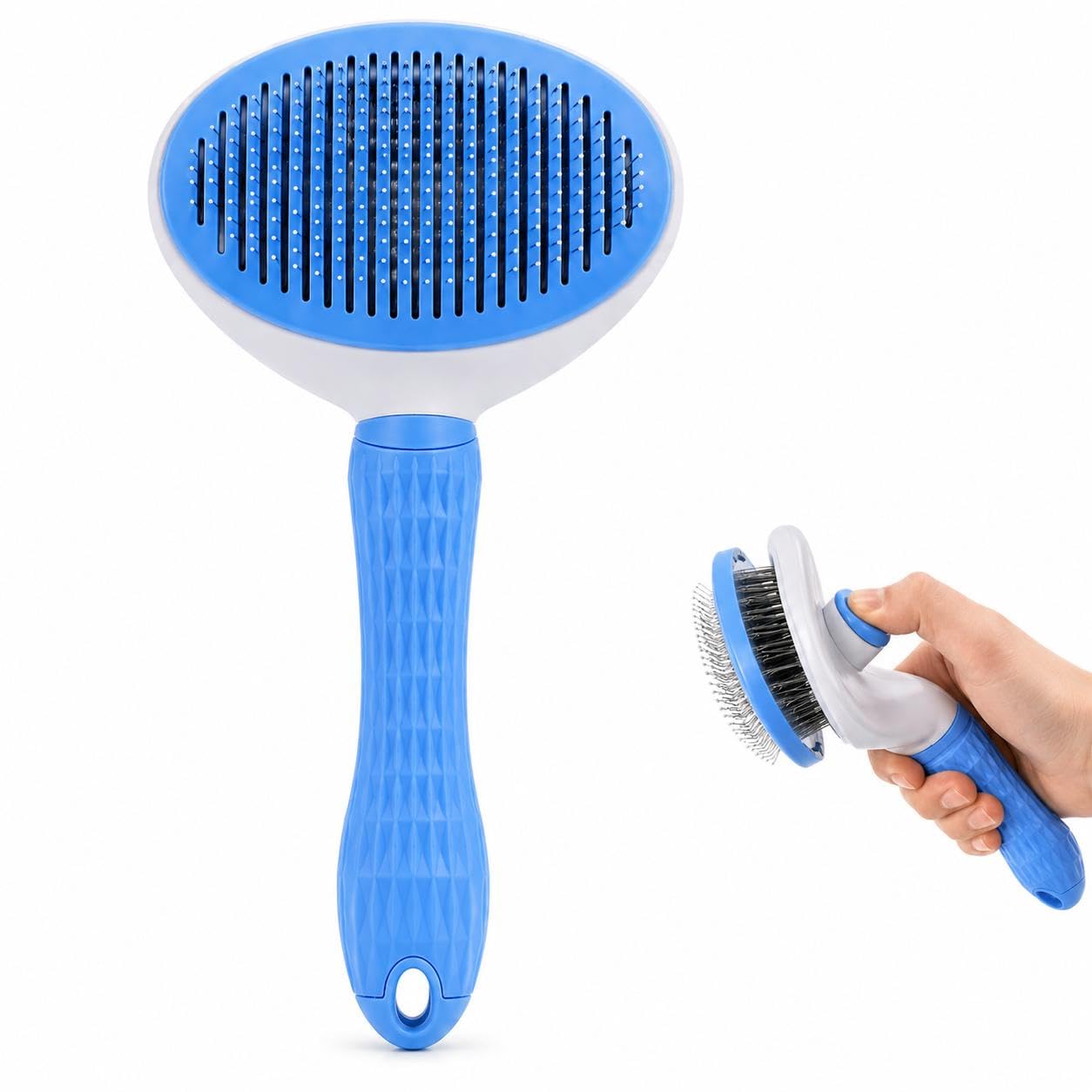 Pet Grooming Deshedding Brush, Self-Cleaning Massaging Brush for Dogs and Cats, Short and Long Hair (Blue)