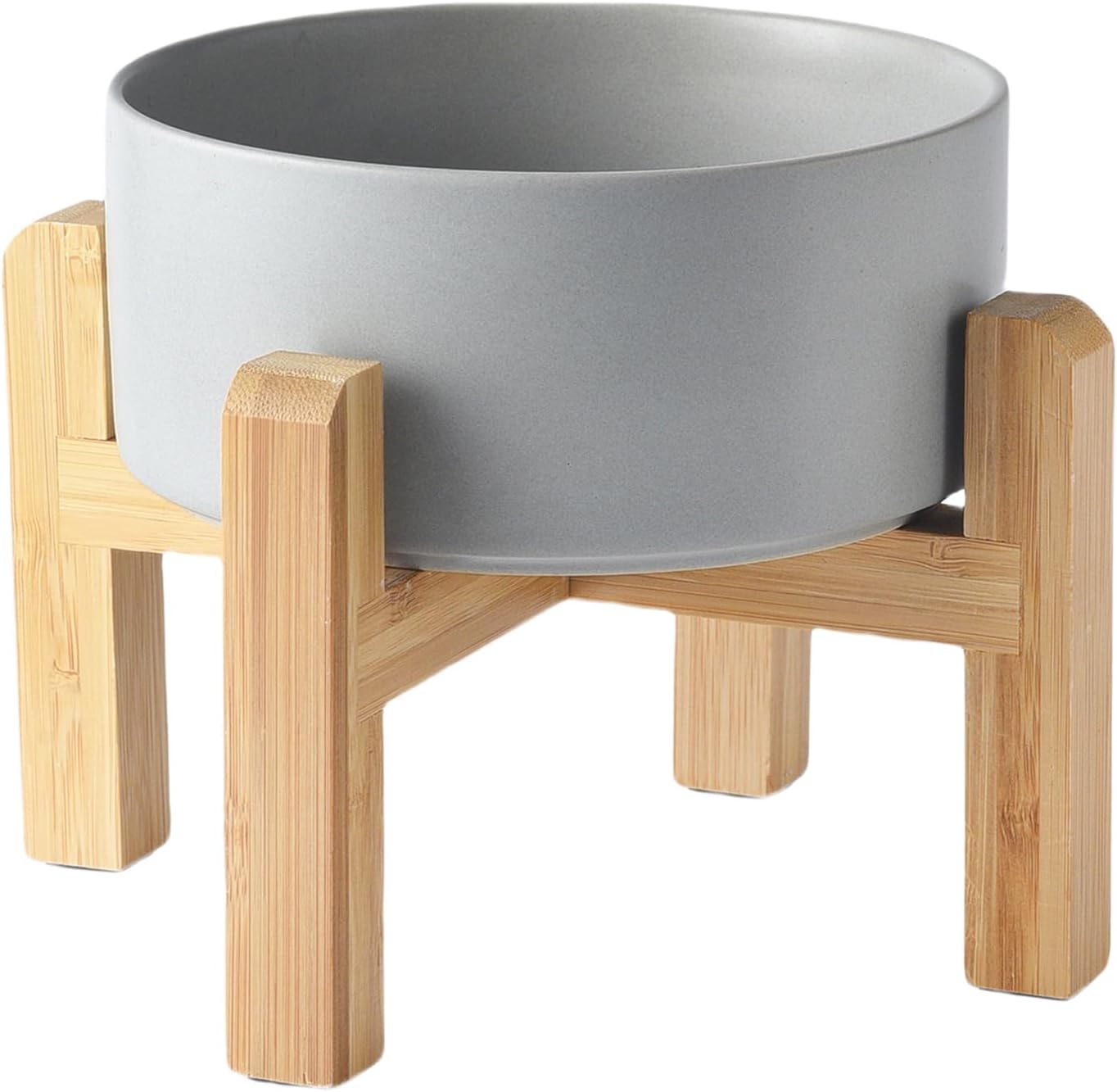 6'' Ceramic Raised Dog Bowl - 30Oz Dog Food & Water Bowl with Elevated Non-Slip Bamboo Stand, Dishwasher & Microwave Safe, Anti Vomiting Heavy Duty Pet Bowl for Small and Medium Dogs, White