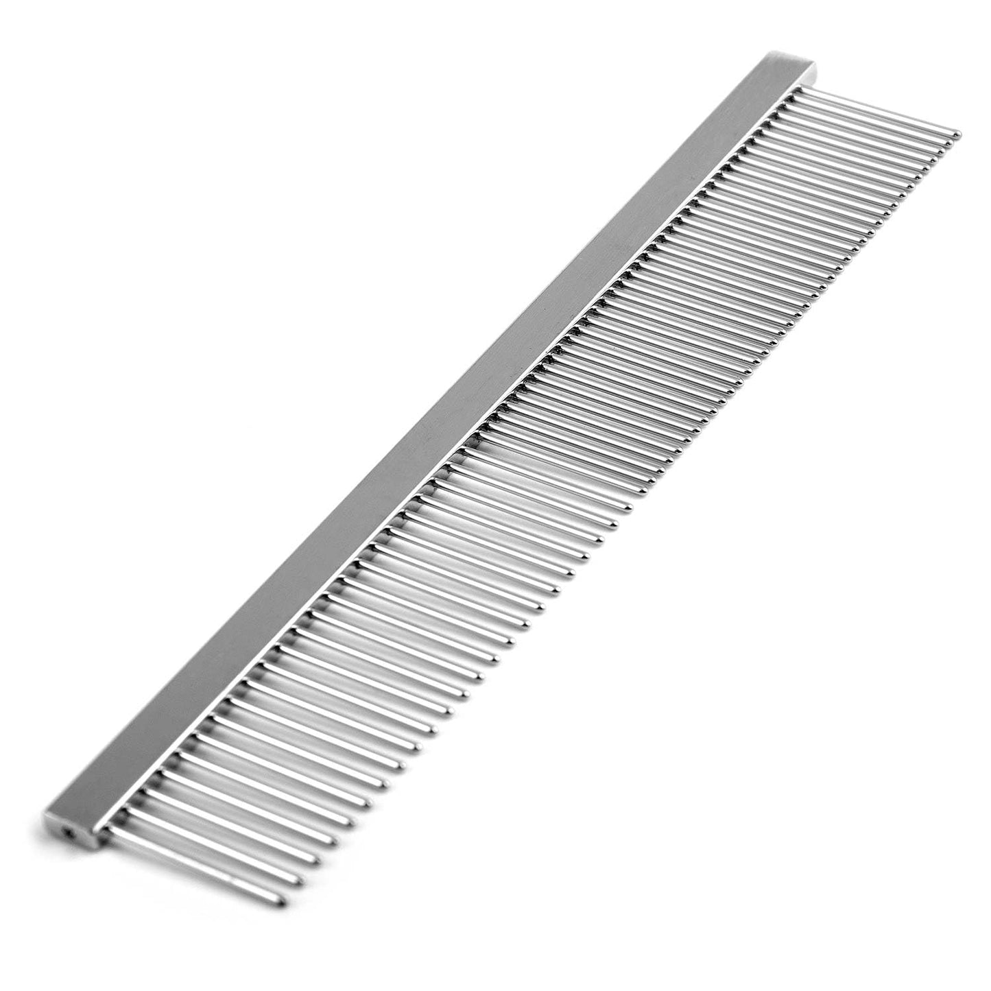 Jeffers Flat Back Pet Grooming Comb – Chrome Plated Steel Comb with Fine & Coarse Teeth for Dogs, Cats, Puppies – Detangling, Deshedding, Dematting Tool for Long or Short Hair - 7.5" L, 1-1/4" teeth
