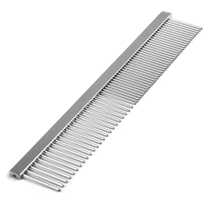 Jeffers Flat Back Pet Grooming Comb – Chrome Plated Steel Comb with Fine & Coarse Teeth for Dogs, Cats, Puppies – Detangling, Deshedding, Dematting Tool for Long or Short Hair - 7.5" L, 1-1/4" teeth