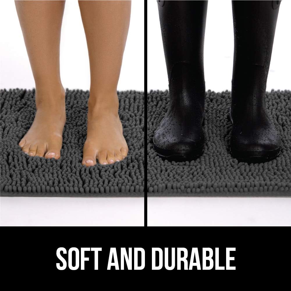 GORILLA GRIP SoakSTOPPER Dog Door Mat, 30x20 Machine Washable Rug Absorbent Doormat Captures Moisture Mud Dirt, Quick Dry Soft Chenille Entryway Rugs Indoor Entrance Mats for Dog Paws, Paw Grey