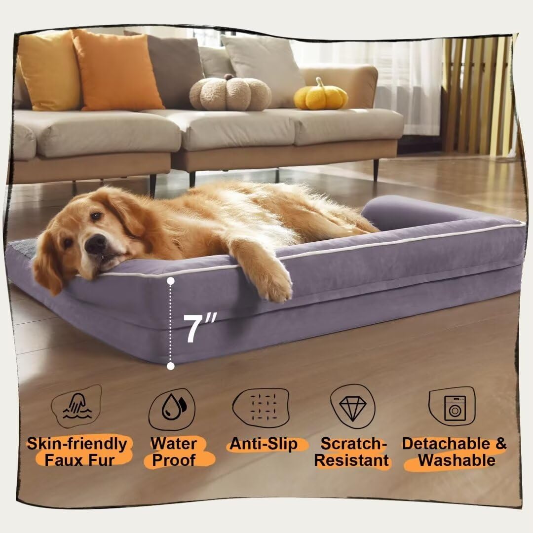 Large Dog Bed Orthopedic Washable - Beds Bolster - Medium XL XLarge Big Dogs - Memory Foam Couch Sofa - Waterproof with Removable Cover