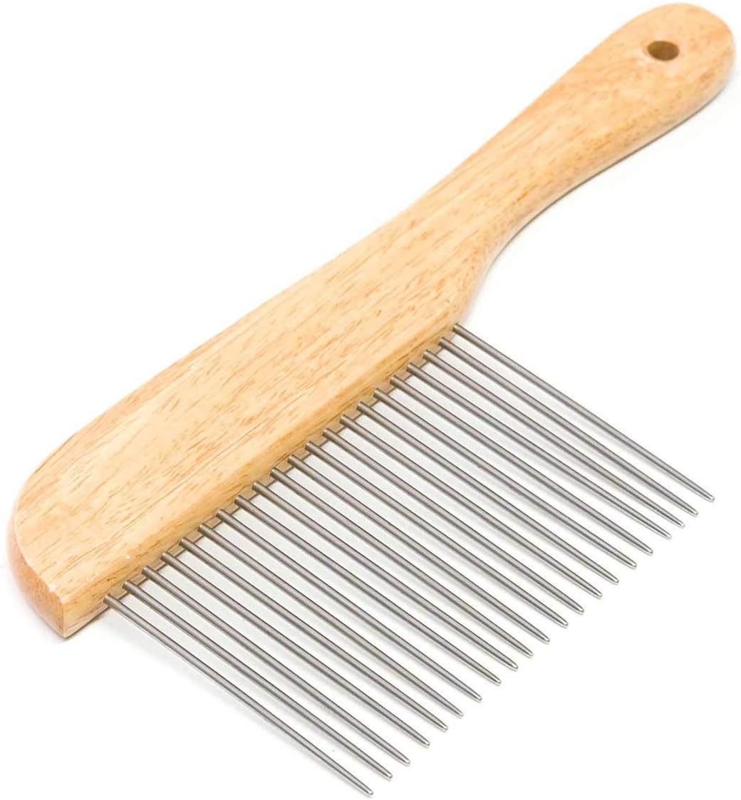 Ryan's Pet Supplies Paw Brothers Poodle Comb Brush for Dogs, Professional Grade, Wooden Ergonomic Handle, Stainless Steel Teeth, Dematting Comb for Dogs, Extra Long Teeth
