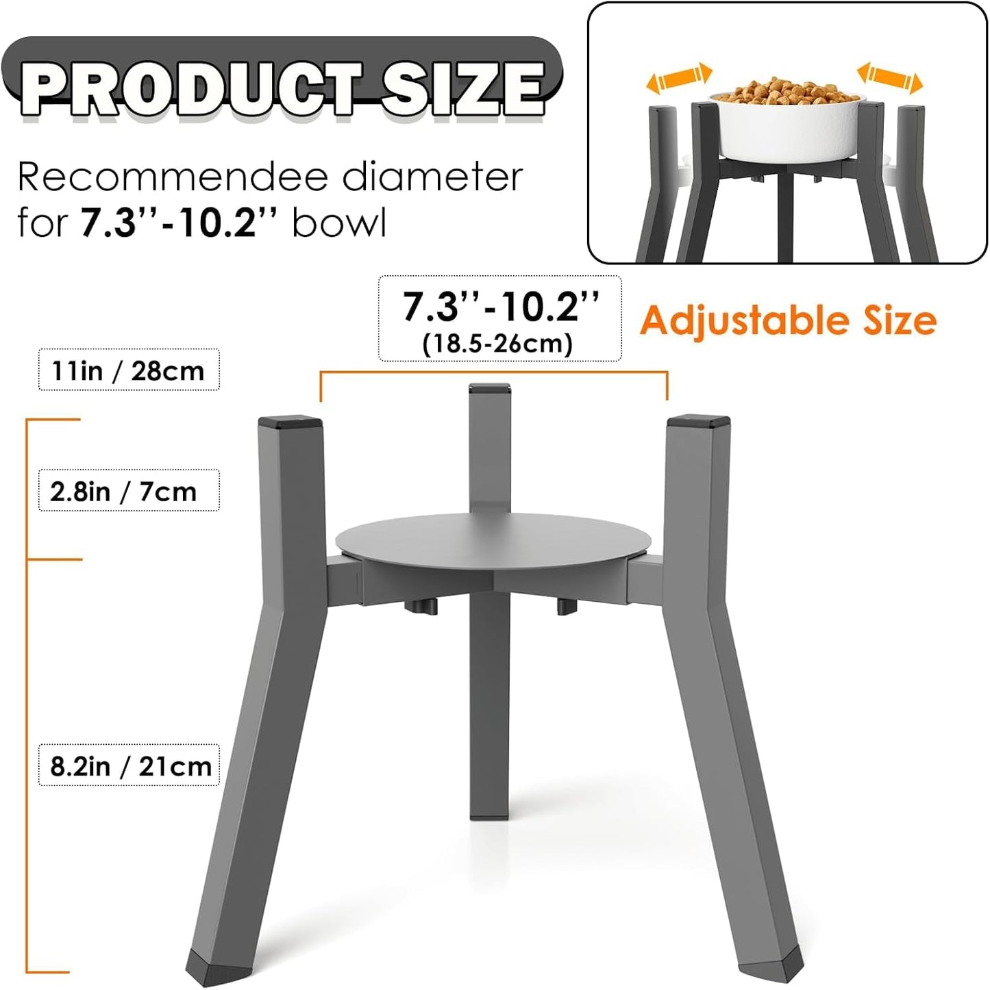 Elevated Dog Bowls for Large and Extra Large Dogs, Adjustable Width Dog Bowl Stand for 7-10.6" Wide Bowls, Food and Water Feeder, 13.7 in Tall Single Holder (Bowl Not Included)