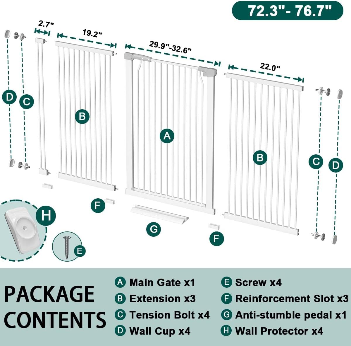 Fairy Baby 40.5" Extra Tall Baby Gate for Stairs, Fits Openings of 40.6" to 54.7" Wide, Extra Wide Dog Gate Indoor, Pressure Mounted Walk Thru Swing Auto Close Metal Puppy Barrier for Doorway, Black