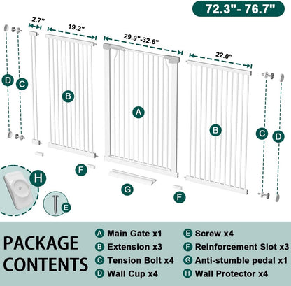 Fairy Baby 40.5" Extra Tall Baby Gate for Stairs, Fits Openings of 40.6" to 54.7" Wide, Extra Wide Dog Gate Indoor, Pressure Mounted Walk Thru Swing Auto Close Metal Puppy Barrier for Doorway, Black