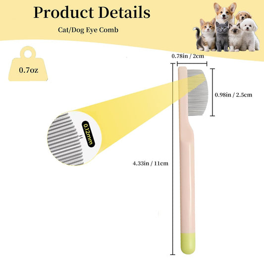 Stainless Steel Dog Eye Comb - Small Design for Pet Facial & Paw Grooming, Round-Tip Arc Teeth, ABS Handle, Puppy Flea Brush, Fit Yorkie, Shih Tzu, Maltese Maltipoo Pomeranian