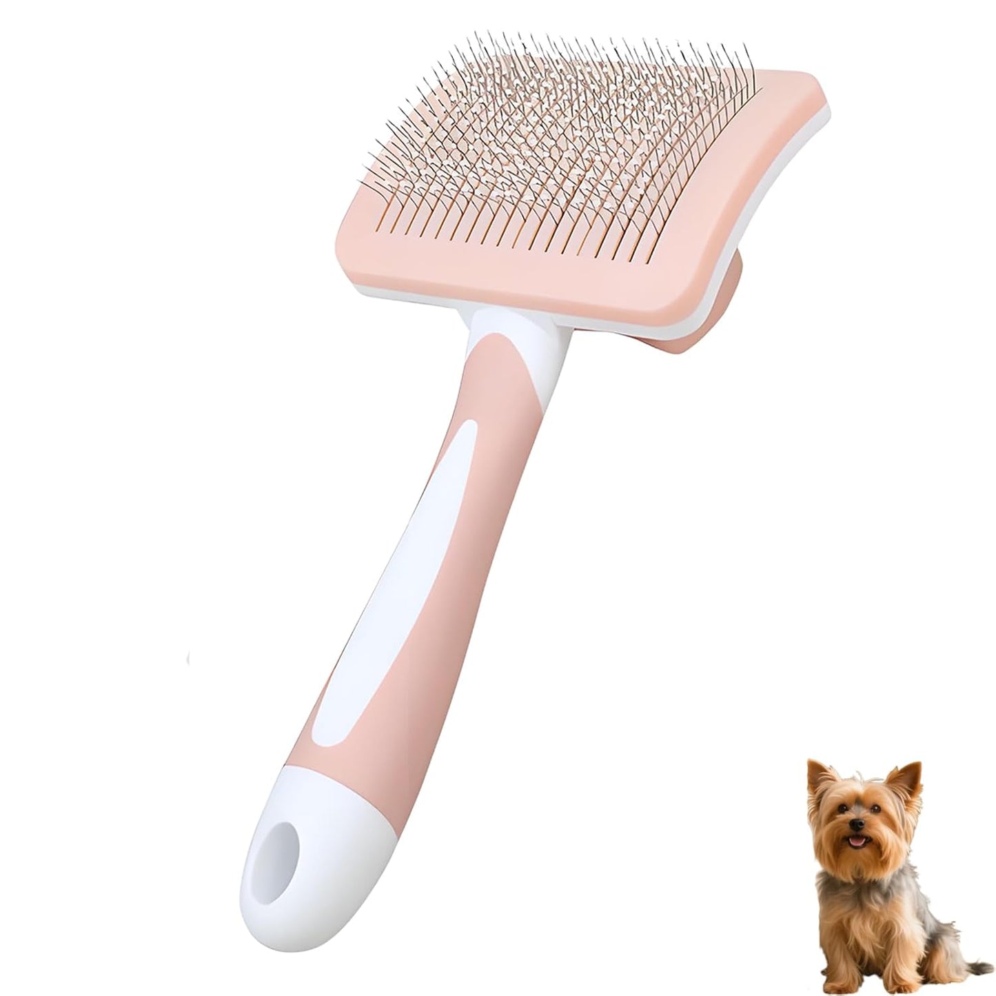 Self Cleaning Slicker Dog Brush for Small Long-Haired Breeds, One-Click Hair Removal, Puppy Essentials, Fit Yorkie, Shih Tzu, Maltese, Maltipoo, Pomeranian, Pet Grooming Tool (Pink)
