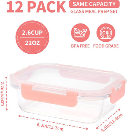 GULFLIN 24-Piece Small Glass Food Storage Containers with Lids Airtight, 1.5 Cup Meal Prep Containers Set, Microwave&Dishwasher Safe, Leak-Proof, BPA-Free, Grey