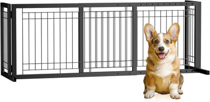 Outvita Freestanding Dog Gate, 24" H Foldable Wooden Pet Barrier Fence,3-Panel Pet Fence with Support Feet for Stairs，Hallways,Doorways, Walnut