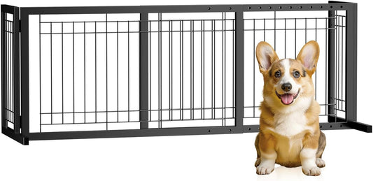 Outvita Freestanding Dog Gate, 24" H Foldable Wooden Pet Barrier Fence,3-Panel Pet Fence with Support Feet for Stairs，Hallways,Doorways, Walnut