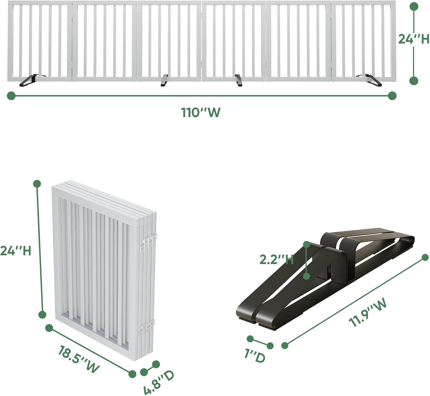 Freestanding Foldable Dog Gate - 4 Panel Room Divider with Metal Support Feet (Black)