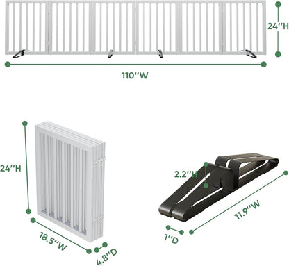 Freestanding Foldable Dog Gate - 4 Panel Room Divider with Metal Support Feet (Black)
