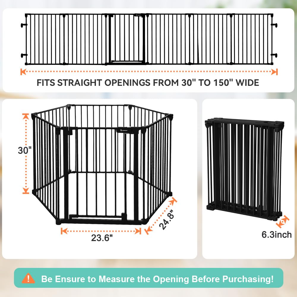 COMOMY 198" Baby Gate Extra Wide, Dog Gate Pet Gate for House Stairs Doorways Fireplace, 3 in 1 Play Yard Child Safety Gate, Auto Close, Hardware Mounted (30" Tall, Black)