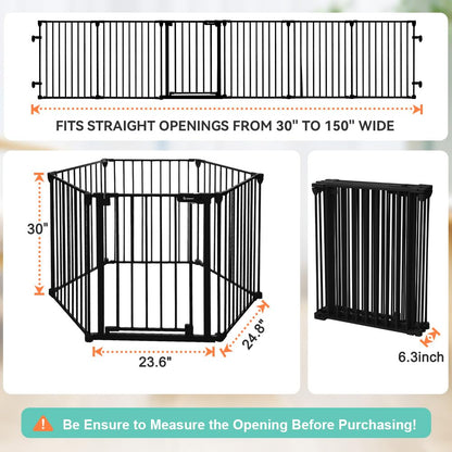 COMOMY 198" Baby Gate Extra Wide, Dog Gate Pet Gate for House Stairs Doorways Fireplace, 3 in 1 Play Yard Child Safety Gate, Auto Close, Hardware Mounted (30" Tall, Black)