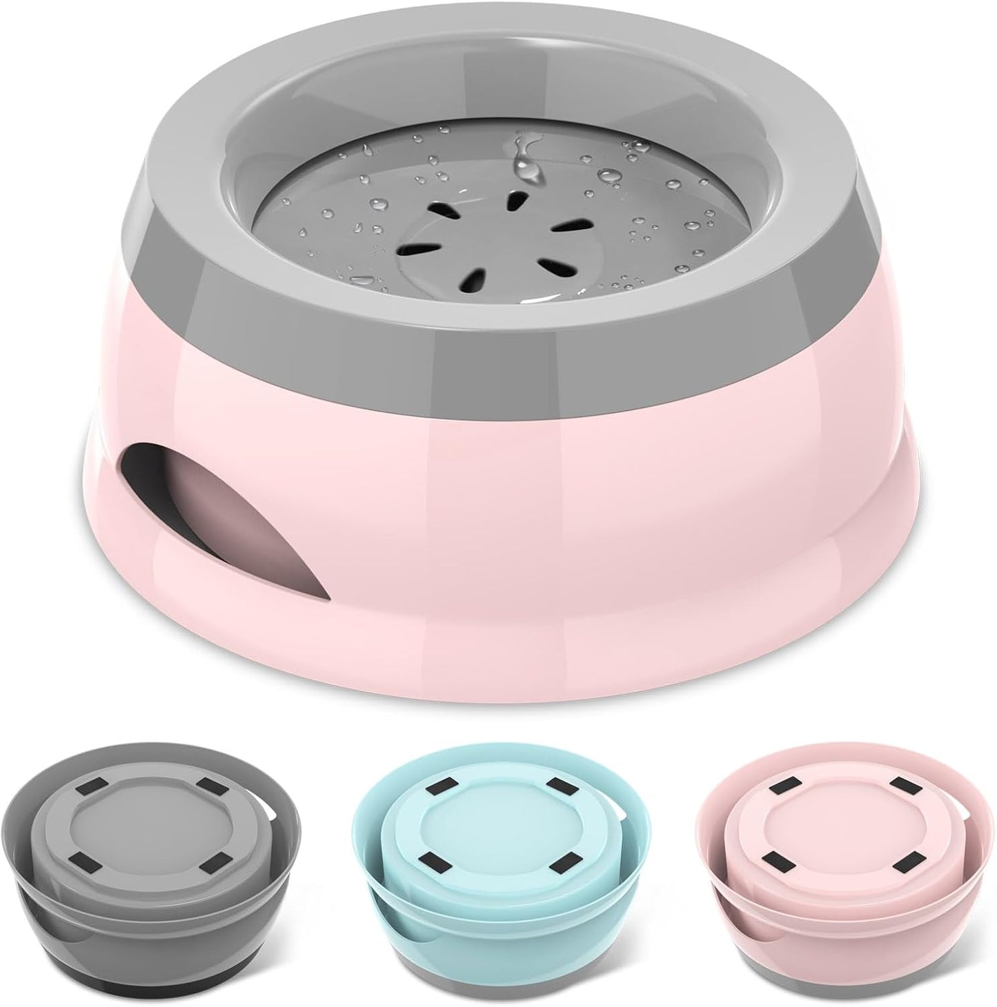 25oz Slow Drink Dog Water Bowl, No Spill Water Bowl for Dogs Cats, Non-Splash No Mess Puppy Kitten Water Feeder, Carried Portable Base for Vehicle Car,Travel,Home (Small/Medium Pets) - Pink