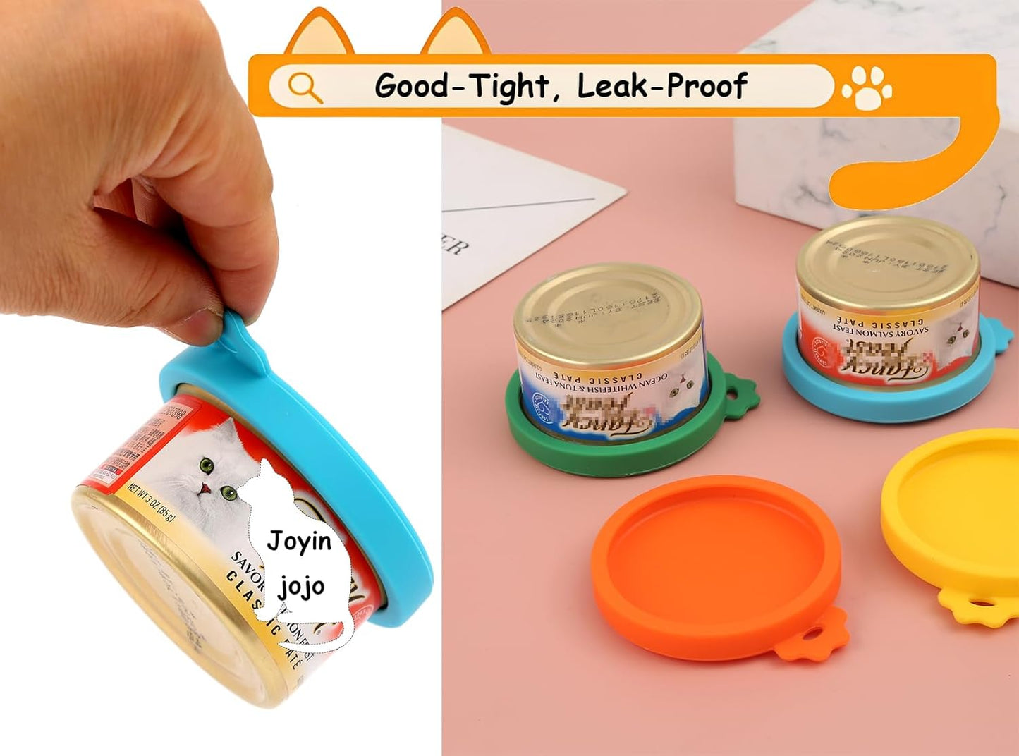 Joyinjojo Cat Food Can Lids with Cat Food Spoon, 4 Pack Small Silicone Pet Food Can Covers Lids for Cat Food Cans 3 oz, Multi-Functional Cat Spoon Can Opener Spatula for Canned Wet Food