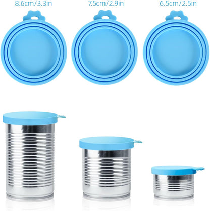 SHENGQIDZ 3 Pack Pet Food Can Covers Universal Can Lids Safe/Silicone Dog&Cat Food Can Lid Covers (green+blue+orange)