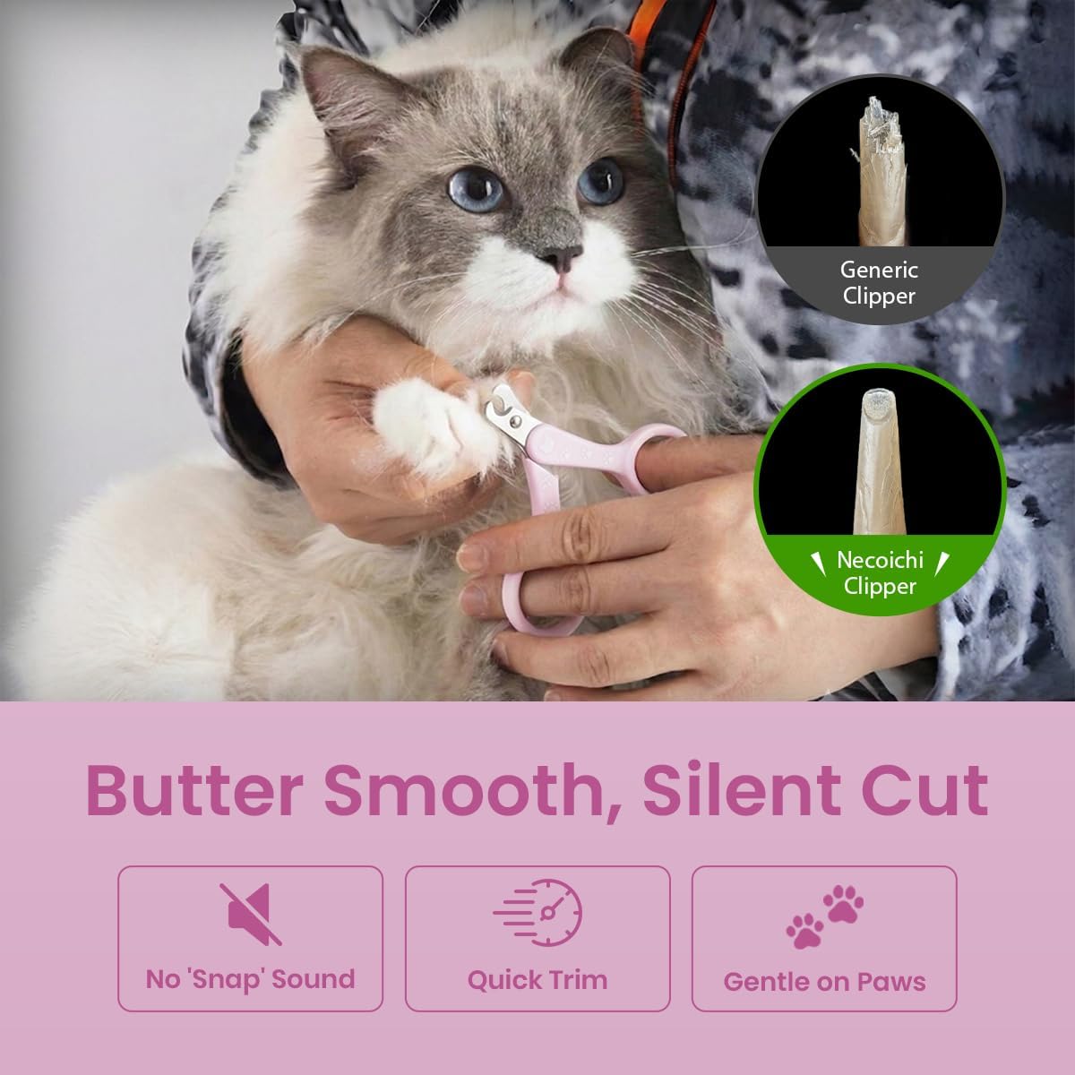 Necoichi Purrcision Feline Nail Clipper | Lever Principle Cat Nail Clipper | Butter-Smooth Cuts | Made in Japan, Seki Swordsmith Craftsman | Stainless Steel Cat Claw Trimmer for Indoor Cats (White)