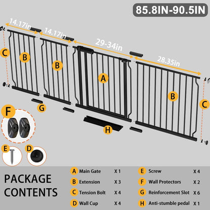 Fairy Baby Extra Wide Baby Gate Black 57.5-62 Inch Wide, Walk Through Pressure Mounted No Drill for Doorways, Long and Large Tension Dog Gates for Pet and Kids