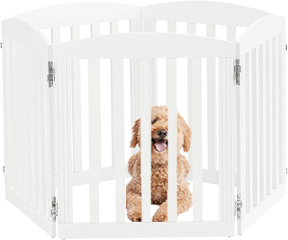 SPIRICH 96" Extra Wide 28" Tall Wooden Freestanding Foldable Dog Gate, Pet Gate Indoor, 4 Panels, White