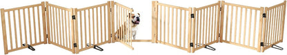 Wooden Dog Gate Indoor, 23" H Freestanding Dog Gates with Door, No-Painted Foldable Puppy Fence, Doggy Barrier for Doorway, Stairs- 4 Panels