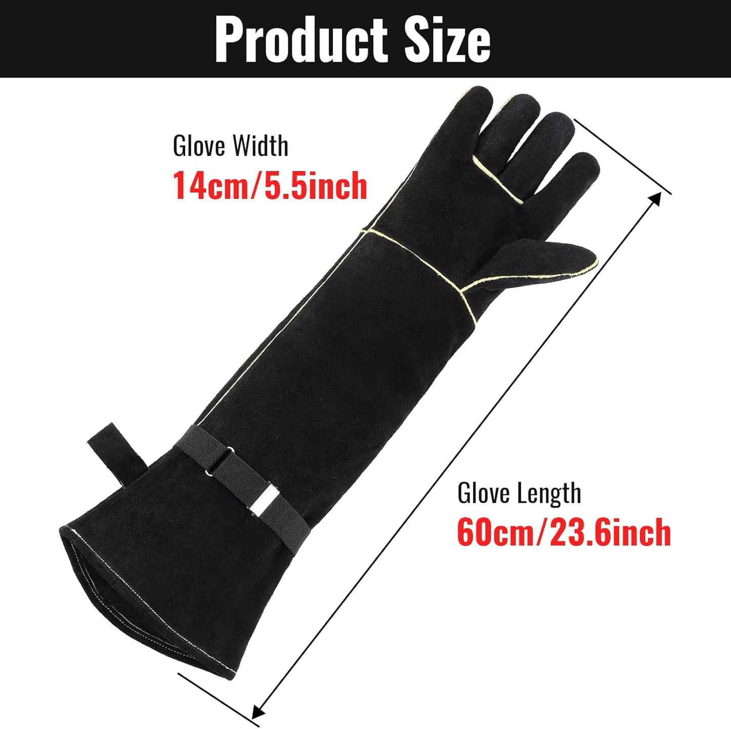 Heavy Duty Animal Handling Gloves - Cat Gloves Bite Proof, Ideal for Dog Training, Falconry, Welding, Gardening - 21.6 inch Grey Black