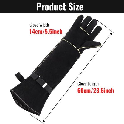 Heavy Duty Animal Handling Gloves - Cat Gloves Bite Proof, Ideal for Dog Training, Falconry, Welding, Gardening - 21.6 inch Grey Black