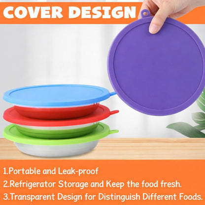 Patelai 4 Pcs Stainless Steel Dog Bowls with Silicone Lids Portable Food and Water Dishes for Pets Sealable Containers for 6.3" for Cats & Small Dogs (Red,Purple)