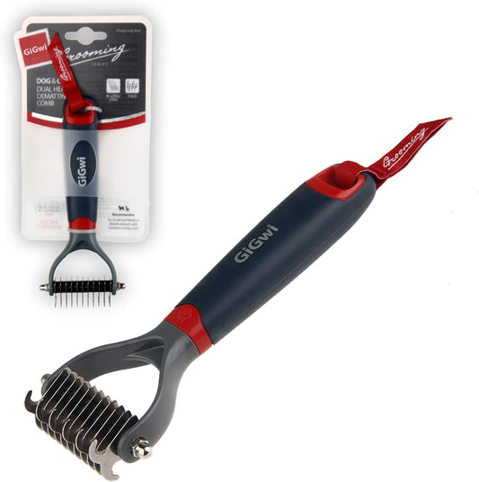 GiGwi Dog Rake for Grooming- 2 Sided Undercoat Pet Grooming Tools-Dog Rakes for Safe and Gentle Shedding and Removing Mats/Duall Head Dematting Comb Brush 11 Teeth for Dogs Cats Kitty and other Pets