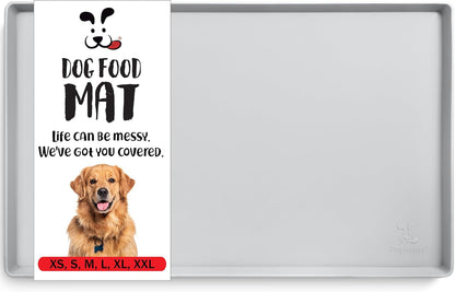 DogBuddy Dog Food Mat – Waterproof Dog Bowl Mat for Food and Water, Silicone Pet Feeding Mats for Floors, Non-Slip Placemat with High Edges for Dogs Bowls, Puppy Essentials (L: 24" x 16", Shadow)