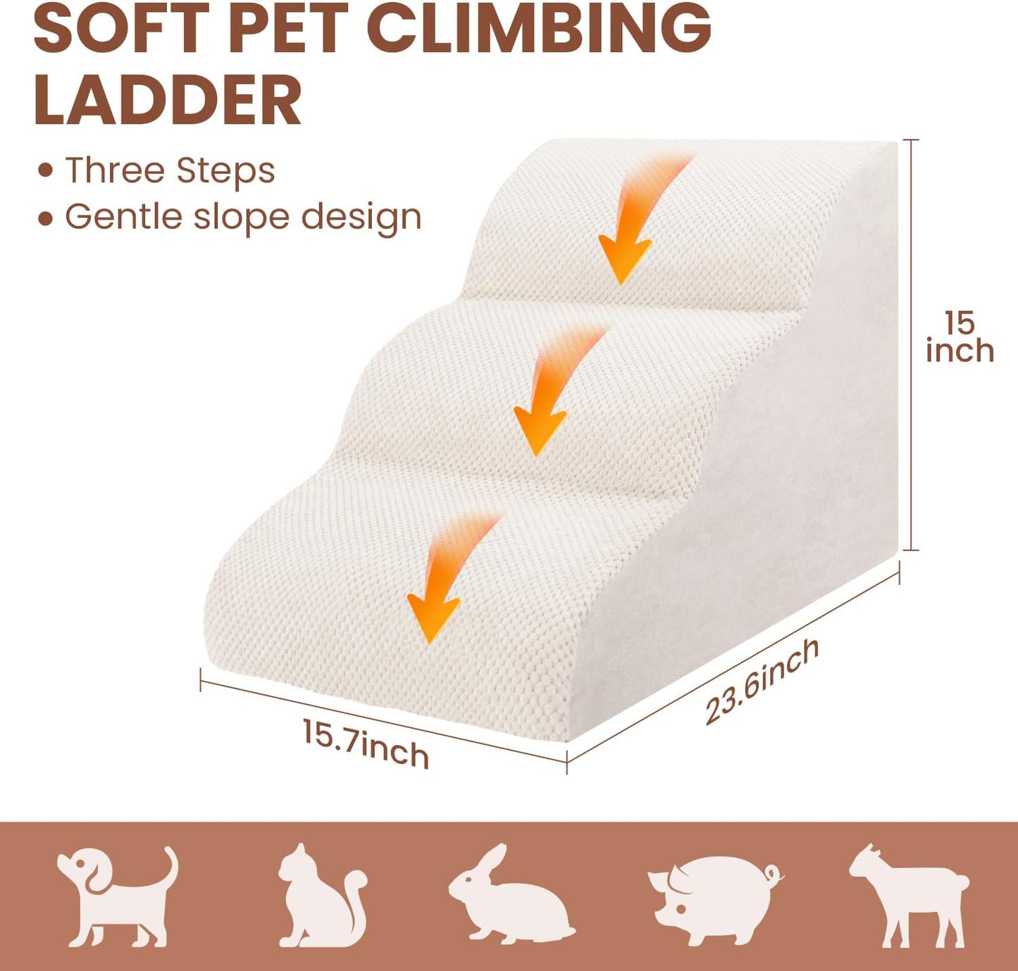 Dog Stairs for Small Dogs, 3 Tiers High Density Foam Dog Ramp, Extra Wide Non-Slip Pet Steps for High Beds Or Couch, Soft Foam Doggie Ladder for Dogs Injured, Older Pets, Small Cats