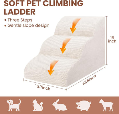 Dog Stairs for Small Dogs, 3 Tiers High Density Foam Dog Ramp, Extra Wide Non-Slip Pet Steps for High Beds Or Couch, Soft Foam Doggie Ladder for Dogs Injured, Older Pets, Small Cats