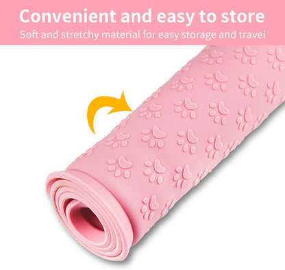 Ptlom Pet Placemat for Dog and Cat, Mat for Prevent Food and Water Overflow, Suitable for Small, Medium and Big Pet, 18" 12", Grey, Silicone
