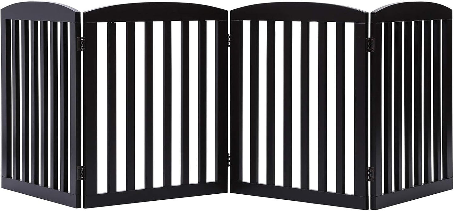 PAWLAND Wooden Freestanding Foldable Pet Gate for Dogs, 24 inch 4 Panels Step Over Fence, Dog Gate for The House, Doorway, Stairs, Extra Wide (White, 24" Height-4 Panels)