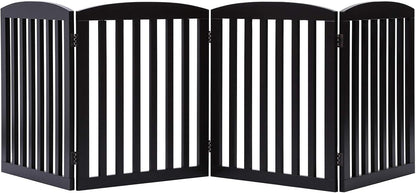 PAWLAND Wooden Freestanding Foldable Pet Gate for Dogs, 24 inch 4 Panels Step Over Fence, Dog Gate for The House, Doorway, Stairs, Extra Wide (White, 24" Height-4 Panels)