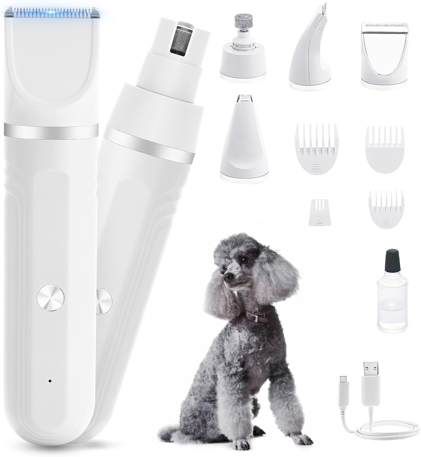 Dog Hair Clippers Grooming Kit and Paw Trimmer Nail Grinder Quiet,Dog Trimmer for Grooming,4-in-1 Rechargeable Cordless Low Noise Dog Shaver Grooming for Dogs Pets Cats(Green)