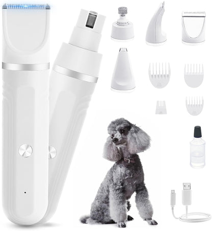 Dog Hair Clippers Grooming Kit and Paw Trimmer Nail Grinder Quiet,Dog Trimmer for Grooming,4-in-1 Rechargeable Cordless Low Noise Dog Shaver Grooming for Dogs Pets Cats(Green)