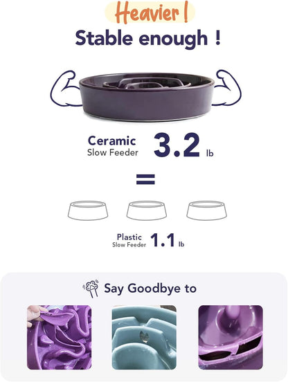 LE TAUCI Dog Bowls Slow Feeder Ceramic, 1.5 Cup Slow Feeding Bowl for Small and Medium Breed, Puzzle Dog Food Bowl for Fast Eater, Maze Purple