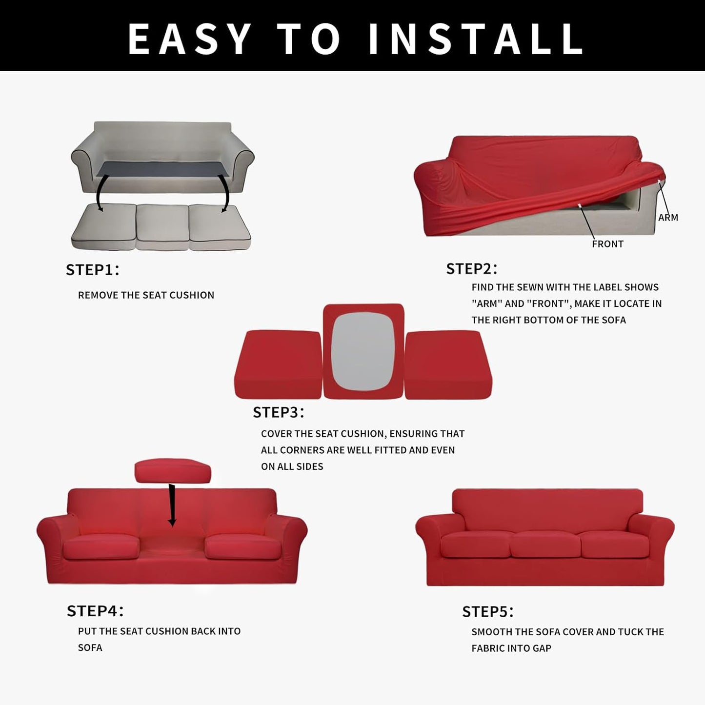 Easy-Going 100% Dual Waterproof 4 Pieces Stretch Soft Couch Cover for Dogs, Sofa Slipcover for 3 Separate Cushion Couch Leakproof Furniture Protector for Kids, Pets Dark Gray