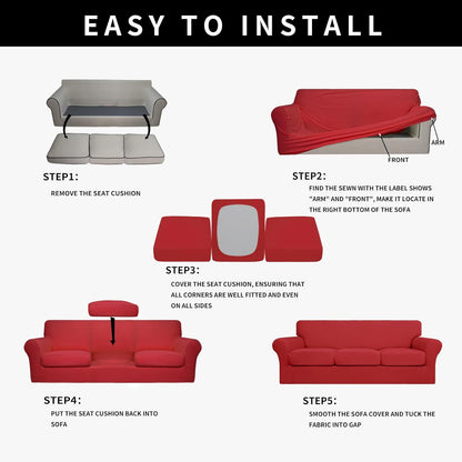 Easy-Going 100% Dual Waterproof 4 Pieces Stretch Soft Couch Cover for Dogs, Sofa Slipcover for 3 Separate Cushion Couch Leakproof Furniture Protector for Kids, Pets Dark Gray
